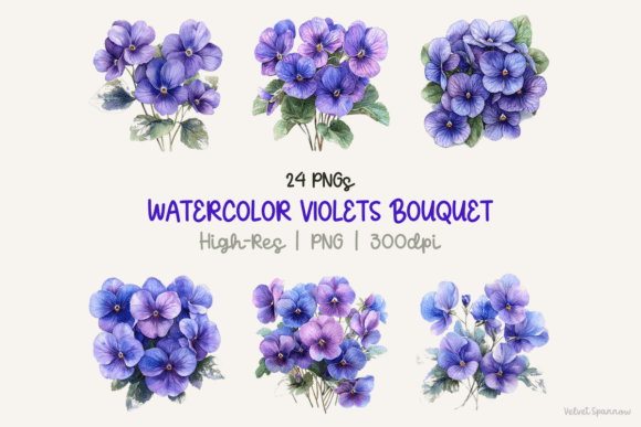 Download Watercolor Violets Bouquet - Violets Collection