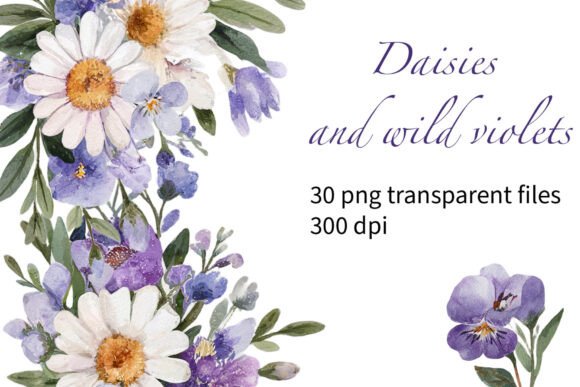 Download Watercolour Daisies and Violets - Violets Collection