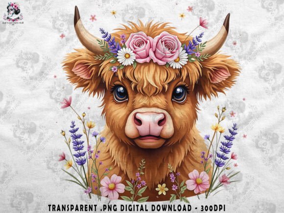 Download Boho Highland Cow and Pink Flowers - Boho Collection