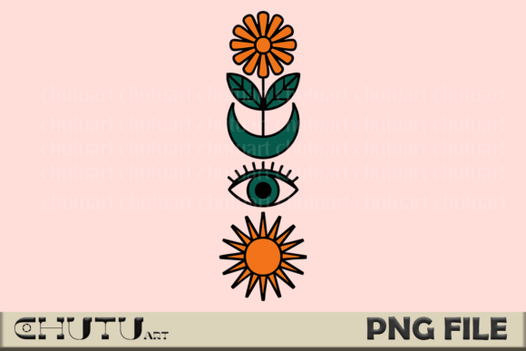 Download Boho PNG - Retro Eye Moon Floral Art - Boho Collection